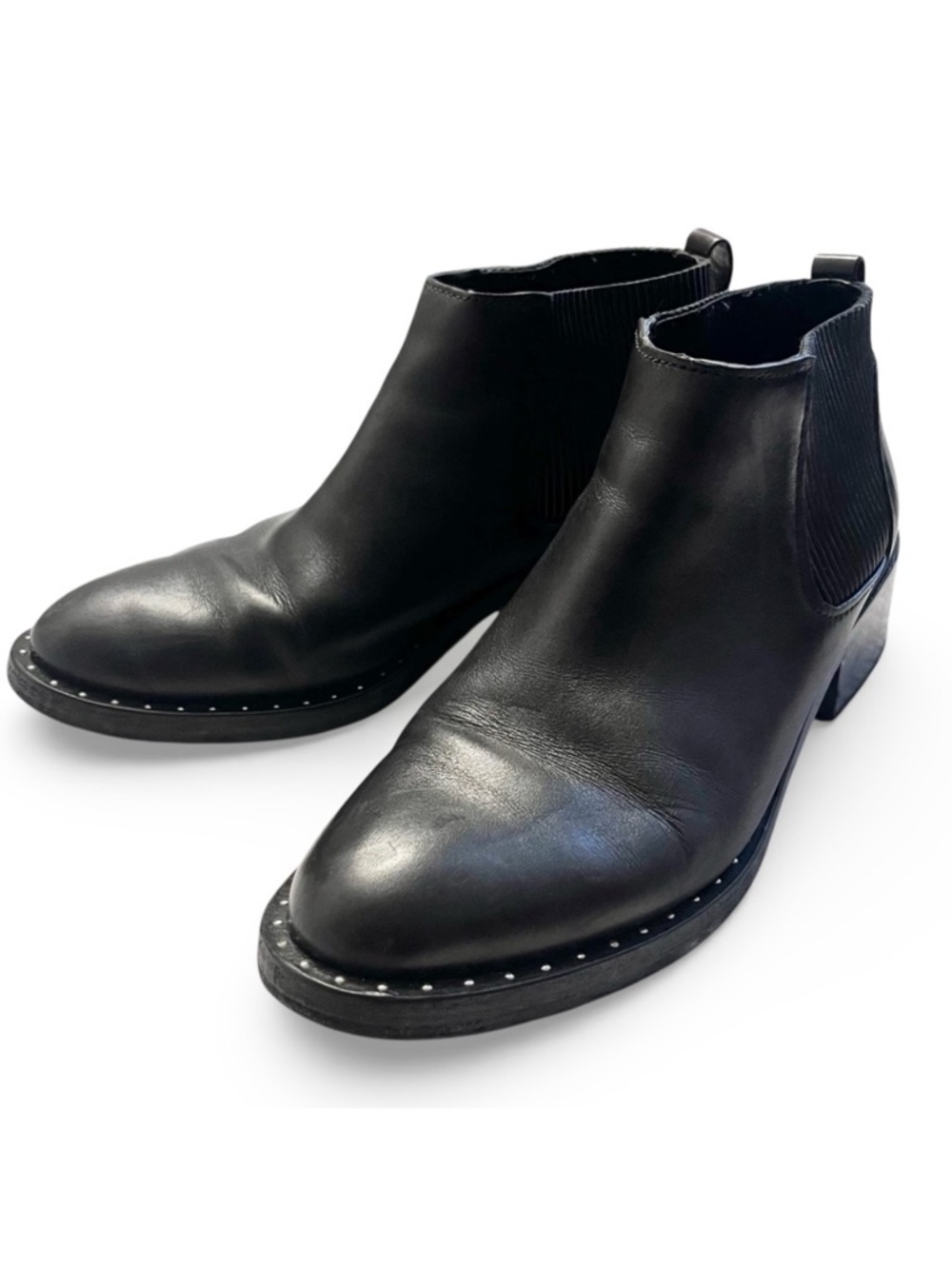 3.1 Phillip Lim Black Leather Ankle Studded Block Heel Almond Chelsea Boots 9